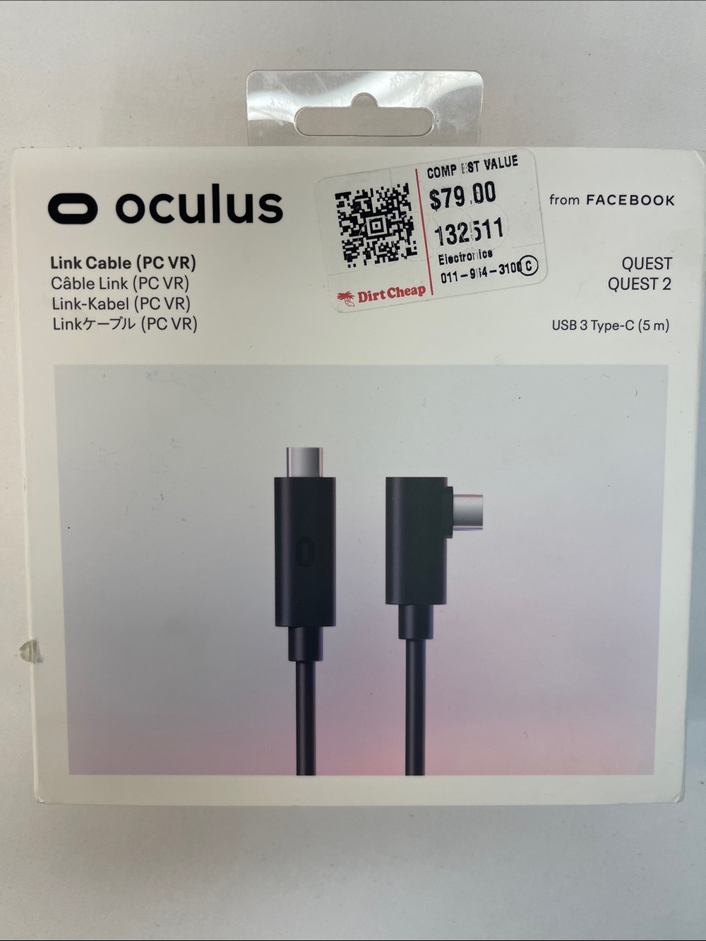 Oculus Link Cable designed for connecting a Quest or Quest 2 headset to a PC NWT